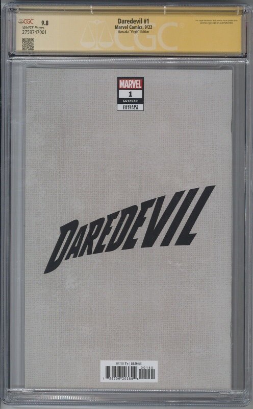 DAREDEVIL 1 CGC 9.8 SS Chip Zdarsky NM 1:200 HIDDEN GEM VIRGIN VARIANT 2022 RARE