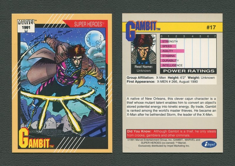 1991 Marvel Comics II  Card  #17 ( Gambit)  MINT