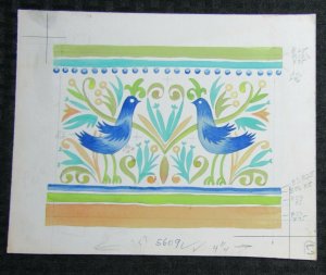 HAPPY BIRTHDAY Blue Birds with ScrollingFlowers 9x7.25 Greeting Card Art #5609
