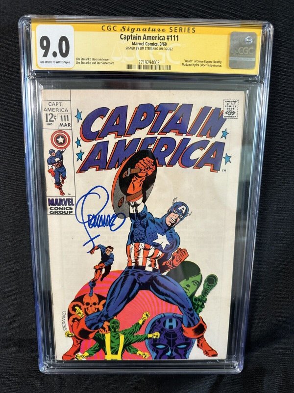 Captain America #111 CGC SS 9.0 - Signed By Jim Steranko - RARE - OW-W Pages