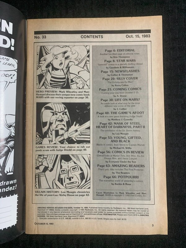 1983 AMAZING HEROES Comic Magazine #33 VG/FN 5.0 Star Wars / Doctor Doom