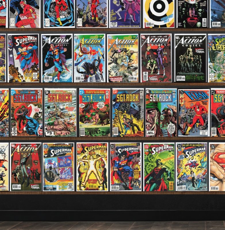Huge Lot 150+ Comics with Action Comics, The Flash, Sgt. Rock, Gunfire & More!