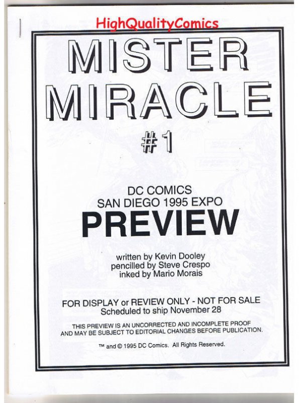 MISTER MIRACLE #1 Black and White Promo, 1995, VF/NM, Preview, more in store