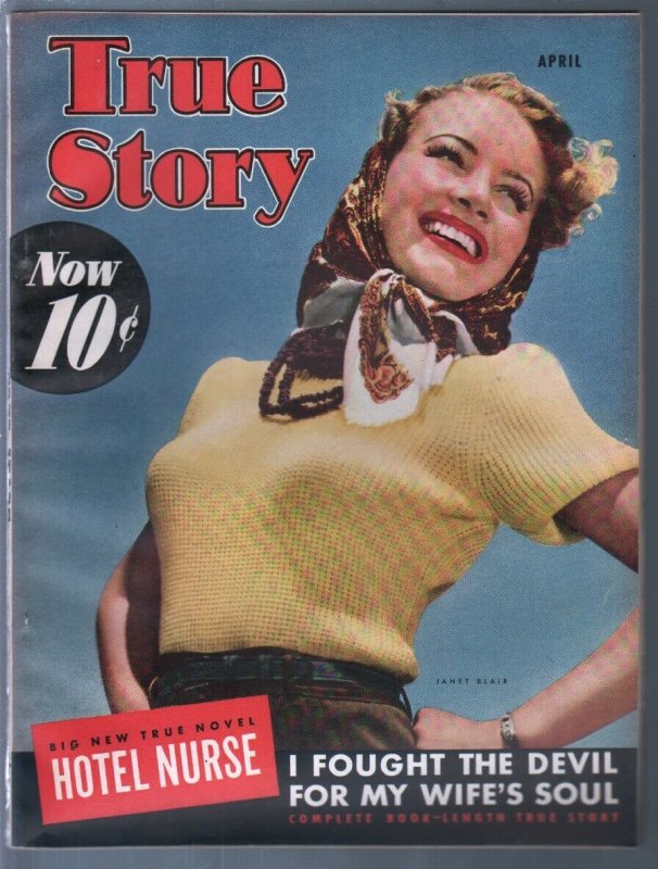 True Story 4/1942Janet Blair cover-Dinah Shore-exploitation-pulp thrills-VF