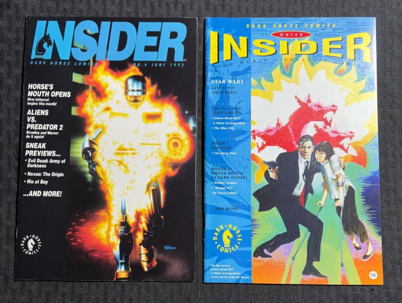 1992/93 INSIDER Dark Horse Comics Magazine #6 & 15 FN+/FVF RoboCop / James Bond