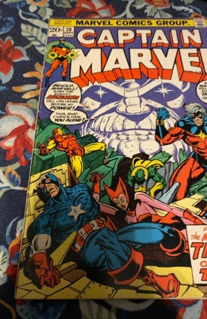 Captain Marvel #28 (1973)Thanos overload of titans