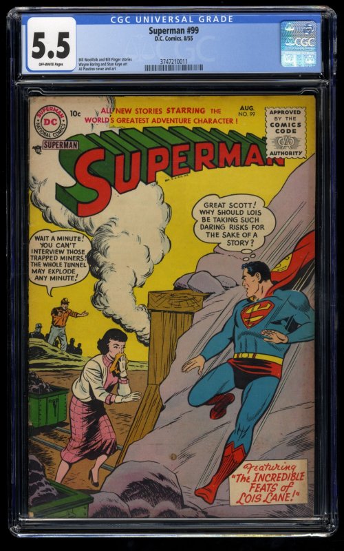 Superman #99 CGC FN- 5.5 Off White 1st Midnite Gang!