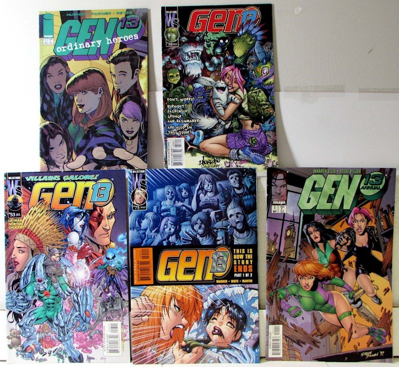 Gen 13 Lot 5 #53, 58, 75, Annual 1, Ordinary 1 2000 Image Fairchild Comics
