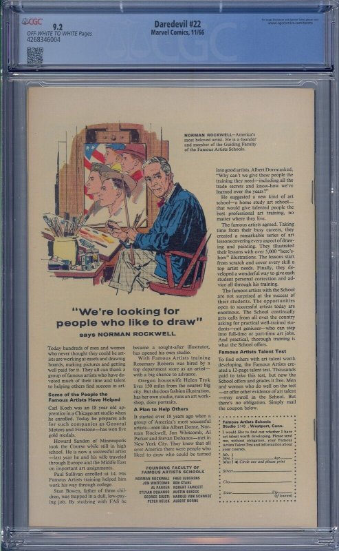 DAREDEVIL #22 CGC 9.2 MASKED MARAUDER GLADIATOR OWL GENE COLAN