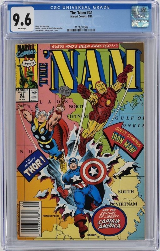 THE 'NAM 41 CGC 9.6 NEWSSTAND JOHN ROMITA 1990 AVENGERS