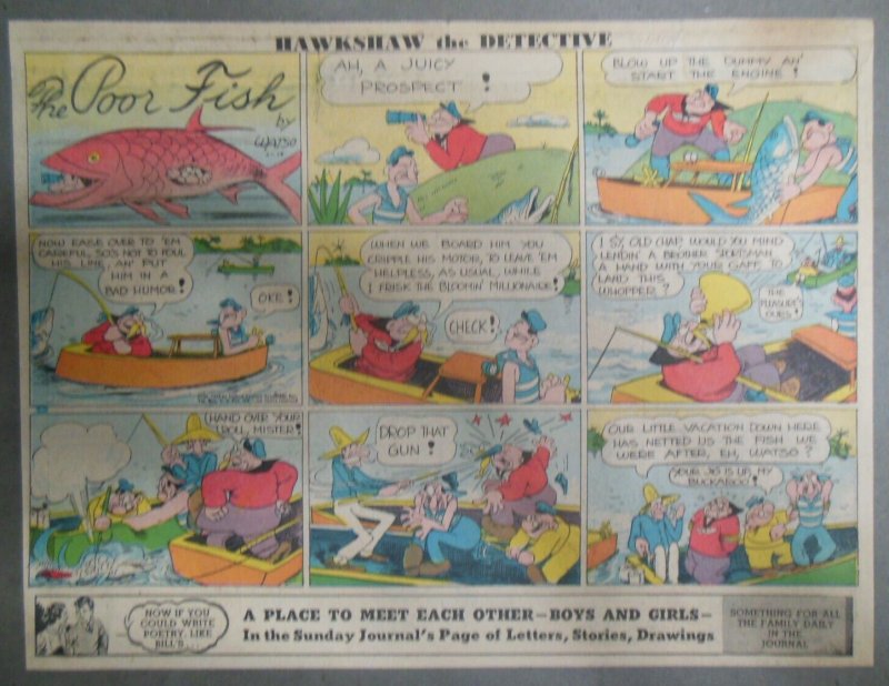 Hawkshaw The Detective Sunday Page by Gus Mager from 3/19/1939 Size 11 x 15  inch