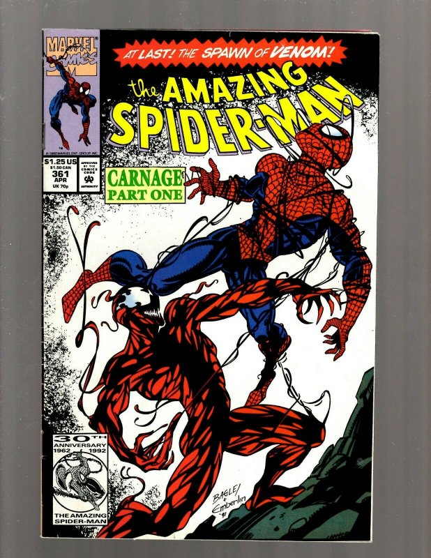 The Amazing Spider-Man # 361 FN/VF Marvel Comic Book Goblin Carnage Venom J450