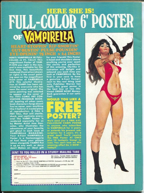 Vampirella #21 1972-Warren-spicy cover-nice art-VF 