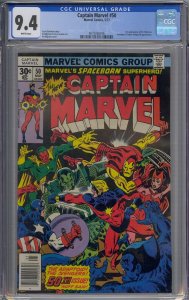 CAPTAIN MARVEL #50 CGC 9.4 1ST DR. MINERVA WHITE PAGES