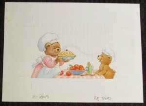 NOTE CARD Cute Teddy Bears w/ Apple Pie 8x6 Greeting Card Art #1048