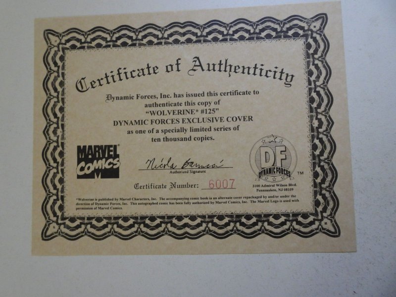 Wolverine #125 Dynamic Forces Cover (1998) W/ CoA VF Condition