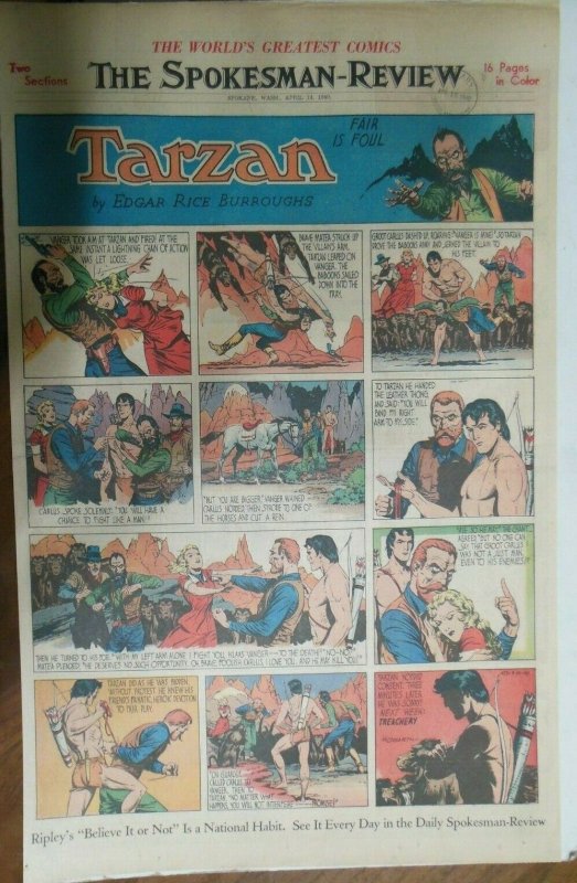 Tarzan Sunday Page #475 Burne Hogarth from 4/14/1940 Very Rare ! Full Page Size