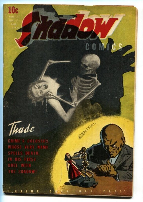 SHADOW COMICS V.3 #11-1944-Weird menace SKELETON cover! 