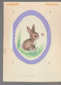 EASTER Painted Rabbit w/ Butterfly Purple Oval 6x8.5 Greeting Card Art #E2235