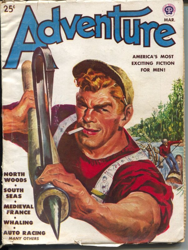 Adventure 3/1947-Popular-Malvin Singer lumberjack cover-pulp fiction-Gault-VG