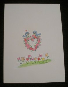 VALENTINE Cartoon Birds onnHeart w/ Flowers 7x9.5 Greeting Card Art #3513