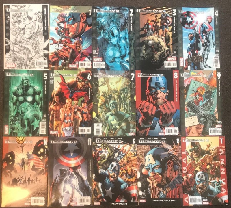 15 The Ultimates 2 #1,2,3,4,5,6,7,8,9,10,11,12,13 Annual 1 b&w 1 2005 Millar set
