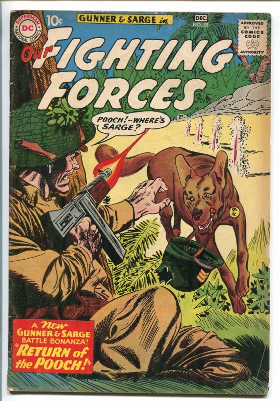 OUR FIGHTING FORCES #58-1959-DC-SILVER AGE-RETURN OF POOCH-GUNNER & SARGE-vg+