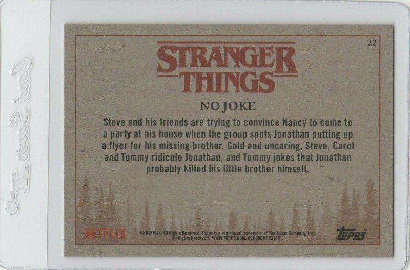 Stranger Things No Joke 22 Topps Netflix 2018 Season One trading card