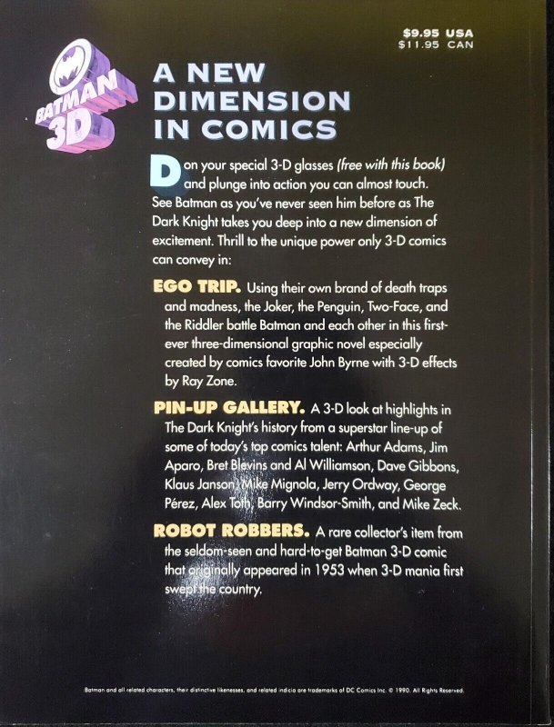 BATMAN 3D GRAPHIC NOVEL with Bound unused 3D GLASSES Inside 1990 Byrne DC NM