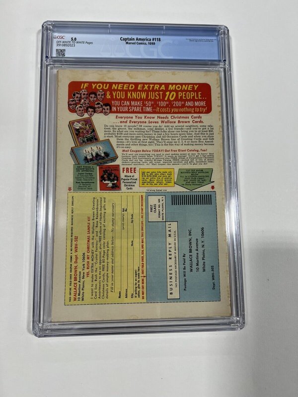 Captain America 118 cgc 5.0 ow/w marvel 1969 2nd falcon