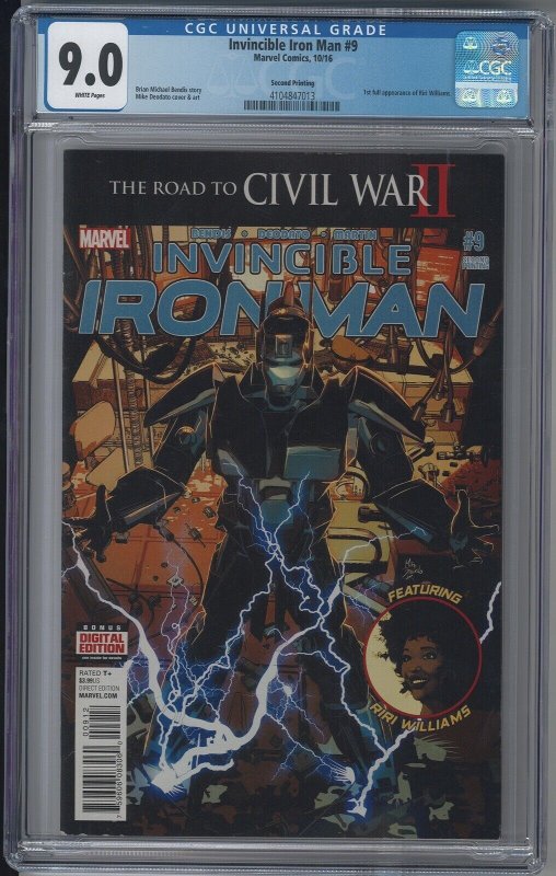 Invincible Iron Man 9 CGC 9.0 VF/NM 2nd Print Deodato 1st RiRi Williams 2016 ?