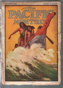 Pacific Monthly 10/1908-C Schoeder Indian cover-Jack London-pulp thrills-G/VG