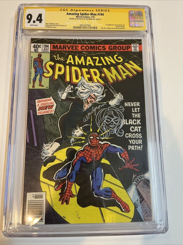 Amazing Spider-Man (1979) #194 (CGC 9.4 SS) Signed Sketch (Black Cat) Al Milgrom