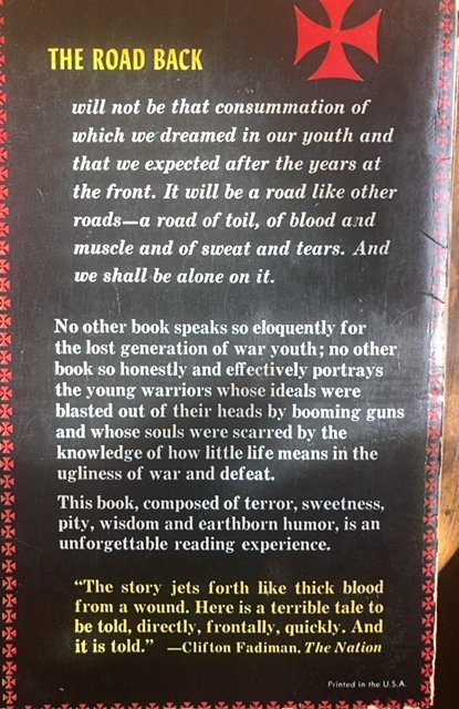 The road back, 1959 paperback, Remarque ww1 tale