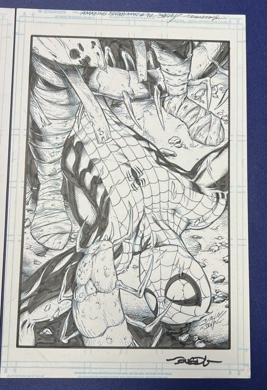 Amazing Spider-man 72 Original Art Cover A Mark Bagley 2 Pieces Pencils And Inks