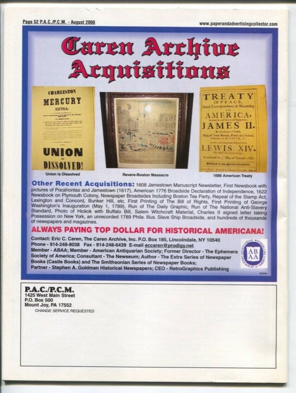 Paper Collector's Marketplace 8/2006-collector's items-original Civil War pix-VF 