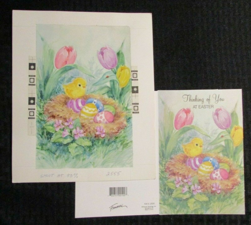 HAPPY EASTER Cute Duckling Eggs Flowers 8x9.5 Greeting Card Art #2555 w 3 Cards