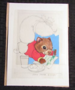 CHRISTMAS Squirrel Writing Santa a Letter Pencil 6.5x9 Greeting Card Art #27431