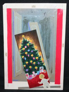 Child Finds Presents Under Tree Christmas Greeting Card Painted art by Bridget