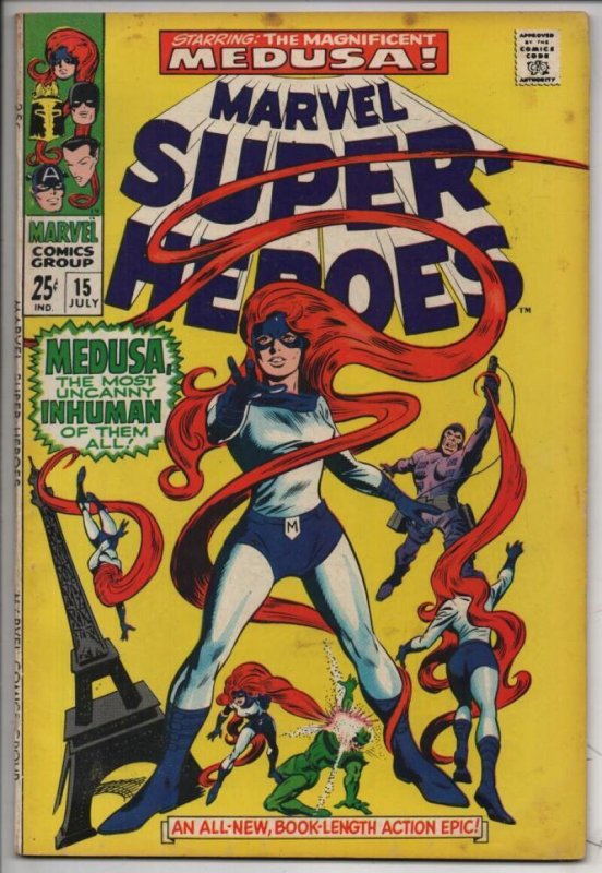 MARVEL SUPER-HEROES #15, FN+, InHumans Medusa, 1968, more in store