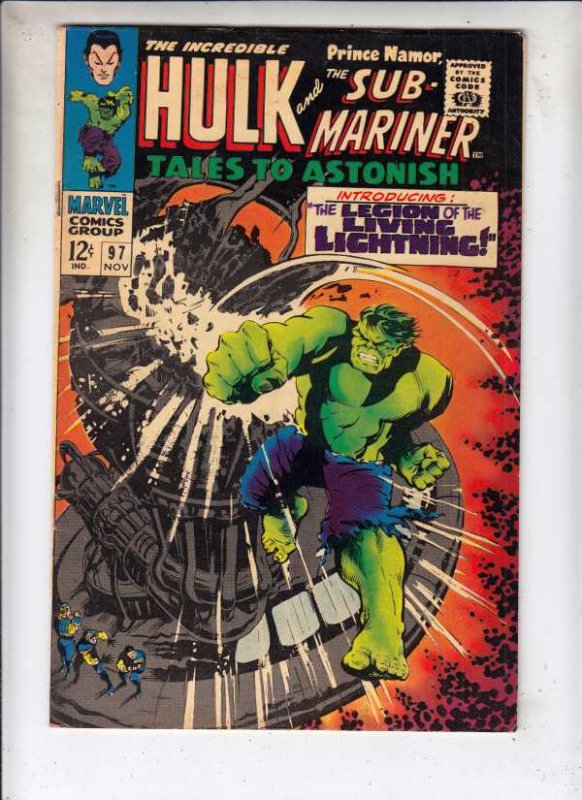 Tales to Astonish #97 (Nov-67) FN- Mid-Grade Incredible Hulk, Namor