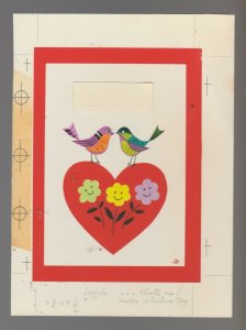 VALENTINES DAY Birds on Heart with Flowers 5.25x7.25 Greeting Card Art #V3229