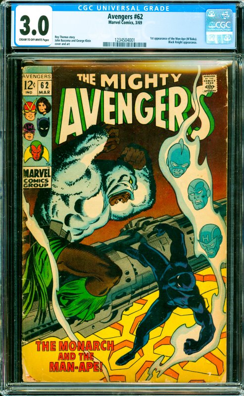 Avengers #62 CGC Graded 3.0 1st appearance of the Man-Ape (M'Baku). Black Kni...