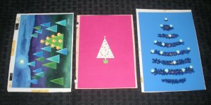 CHRISTMAS Trees w/ Graphic Triangles 3pcs 5x7 Greeting Card Art #72 160 5425