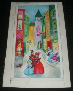 CHRISTMAS Family Carolling in Colorful Town 7x11.25 Greeting Card Art #302-2