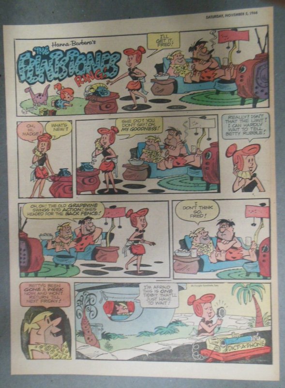 The Flintstones Sunday Page by Hanna-Barbera from 11/5/1966 Tabloid Size Page !
