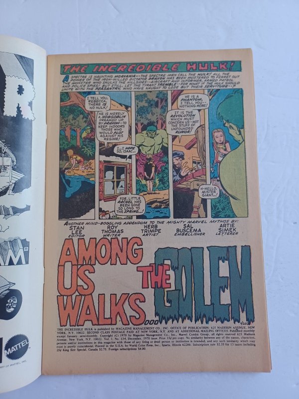 Incredible Hulk #134 - 1st cameo Golem - 1970 - VF