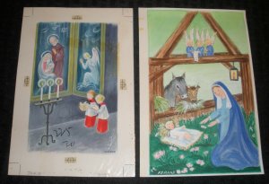 RELIGIOUS Nativity w/ Angels & Chior Boys 2pc 5.5x8 Greeting Card Art #D9 510