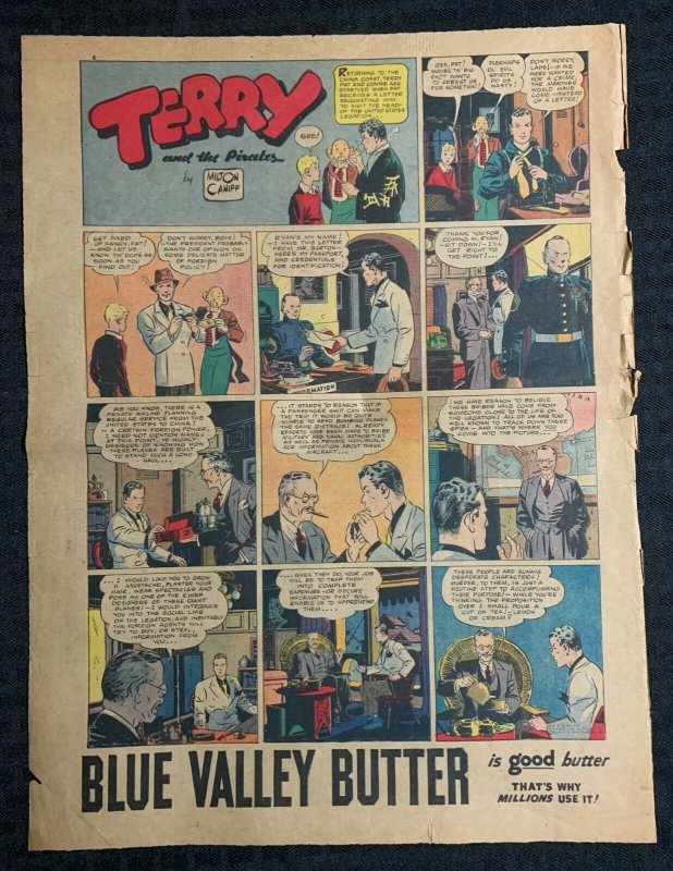 1936 no date TERRY AND THE PIRATES Milton Caniff 11x15 Sunday Comic Strip Page