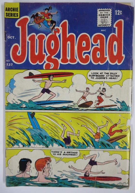 Archie's Pal, JUGHEAD #137 (Archie, 10/1966) FAIR Jug surfs!